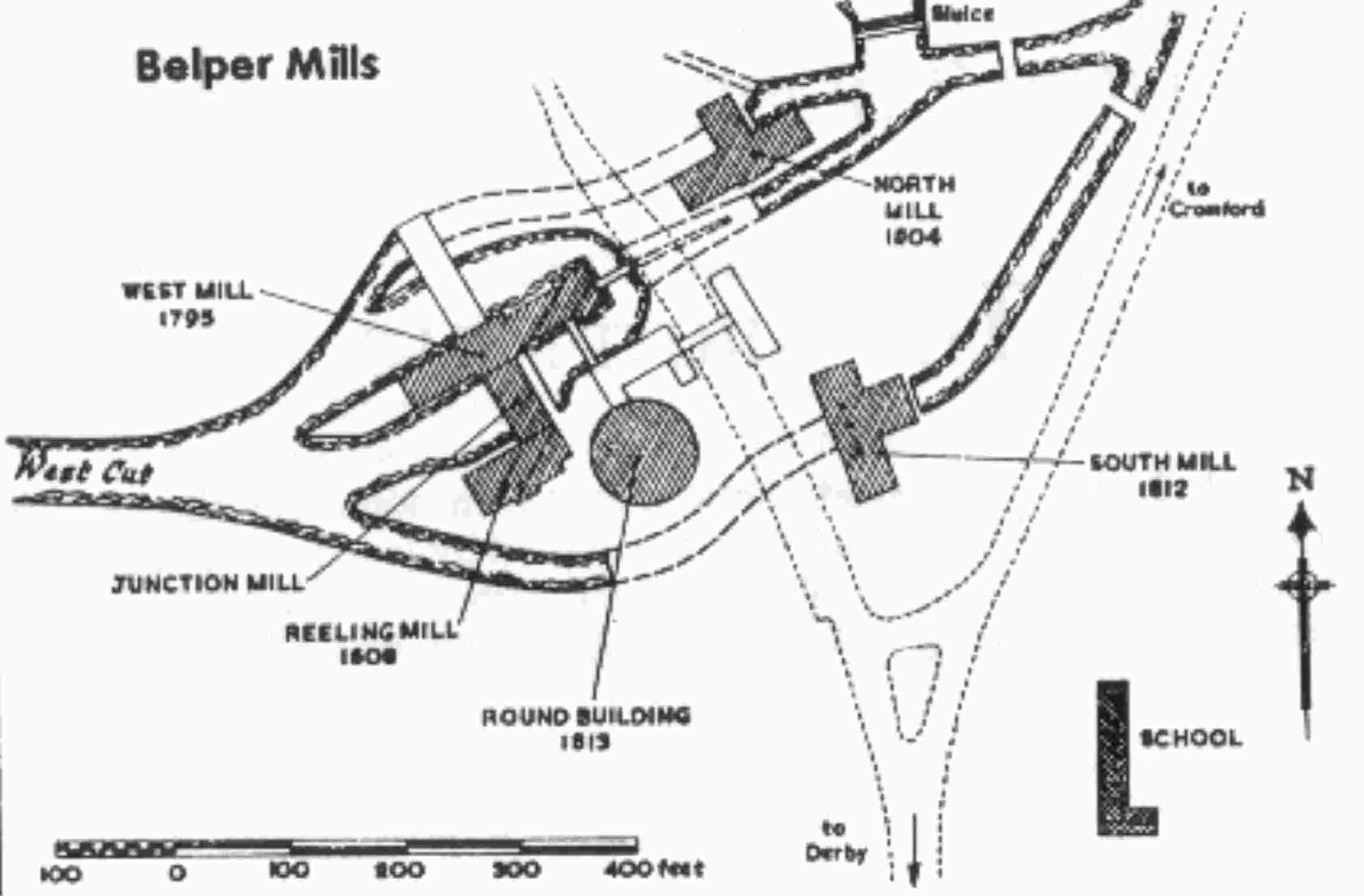 Map of the Strutt mill complex at Belper, Derbyshire, UK
